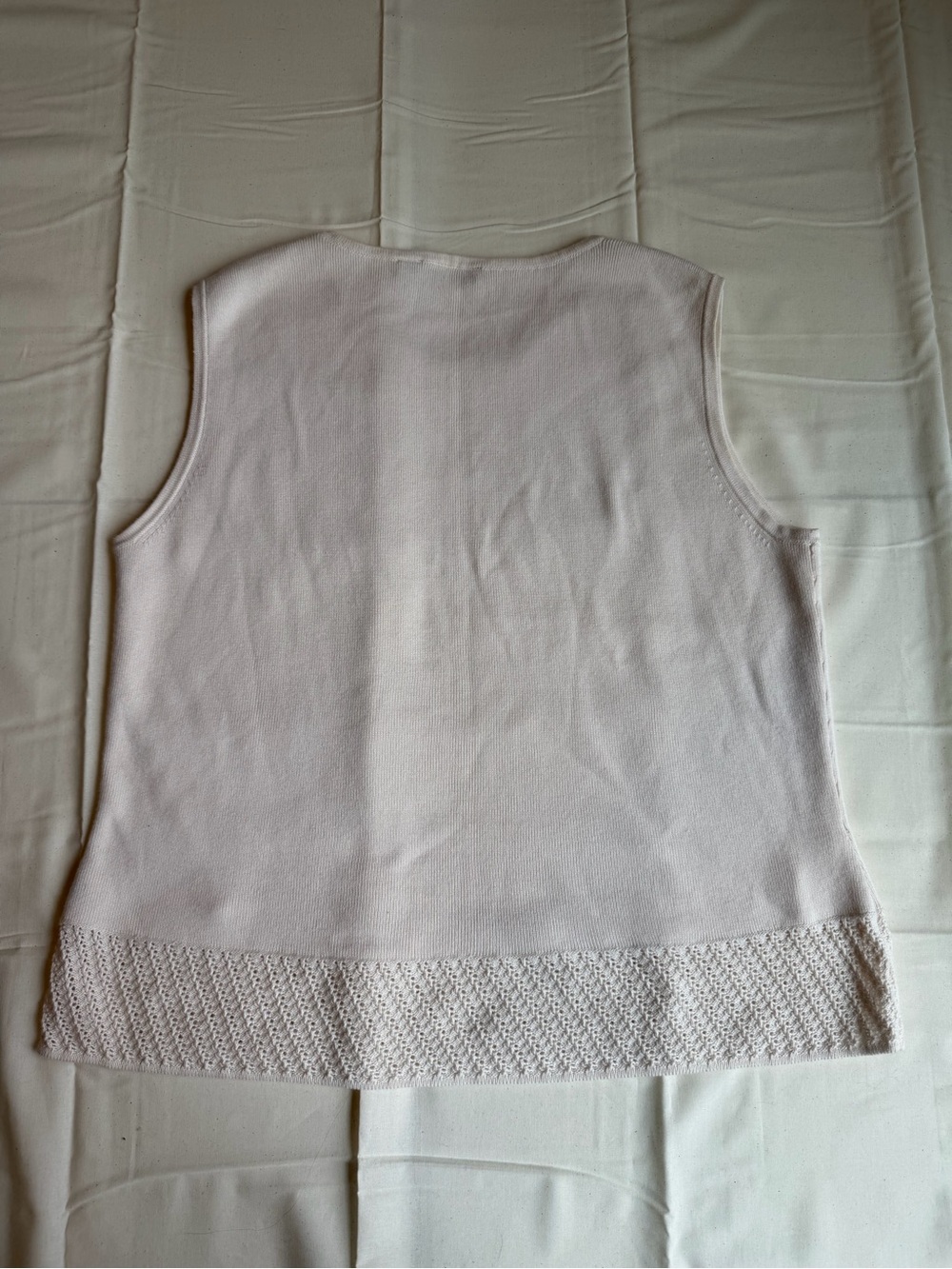 Caslon L Cream 100% Cotton Knit Tank Crochet Hem Sleeveless Top - Picture 11 of 11